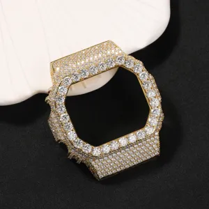 Close-up detail of luxury gold-plated rhinestone watch bezel replacement accessory part.