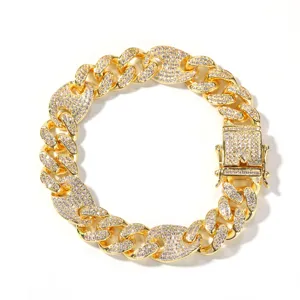 Heren goud ijskoude kubaanse schakelarmband 13mm koper zirkonia hiphop sieraden cadeau