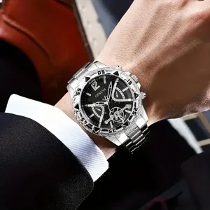 Orologio al quarzo da uomo grande quadrante affari casual cinturino in metallo stile.