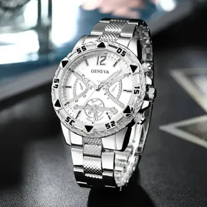 Orologio al Quarzo da Uomo Cinturino Acciaio Argento Quadrante Bianco Business Casual