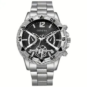 Orologio al quarzo uomo argento quadrante nero grande quadrante bracciale in acciaio