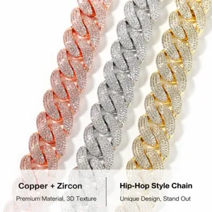 Collier chaîne gourmette cubaine homme hip hop glacé, bijoux en laiton zircon lourd 20mm.