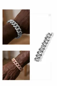 Bracelet maille cubaine strass homme hip hop gros 20mm chaine style miami bijoux tendance