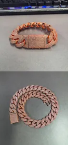 Collier de chaîne cubaine glacée robuste de 20 mm pour hommes, style hip hop or rose.