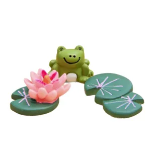 Niedliches Harz Frosch und Seerosenblatt Miniatur Set für DIY Mikro Landschaftsgestaltung & Dekor.