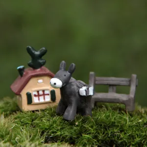 Miniatur Esel Figur Set Haus Bank fuer Sukkulenten Garten Mikro Landschaft DIY Dekoration.