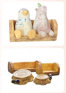 Miniature resin log bench and tree stump fairy garden ornament micro landscape craft decor