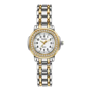 Damen Quarzuhr zweifarbiges Metallarmband Strass Lünette elegantes Design Armbanduhr