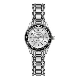 Damen Edelstahl Quarz Uhr stilvolle Mode Freizeit analoge Armbanduhr mit schwarzer Lünette