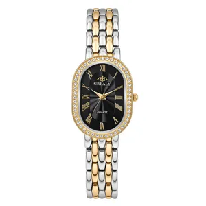 Elegant two-tone stainless steel quartz watch featuring an oval dial with sparkling diamonds.