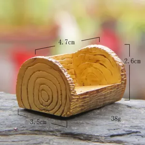 Resin miniature log stool stump for micro landscape fairy garden decor craft accessory details.