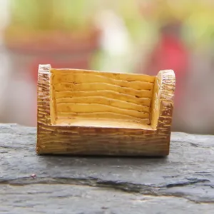 Miniature resin tree stump bench micro landscape ornament dollhouse fairy garden accessory detail view