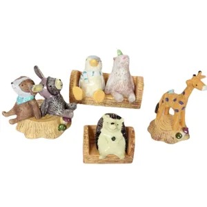 Resin animal micro landscape figurines set, cute miniature tree stump stools decor ornaments.
