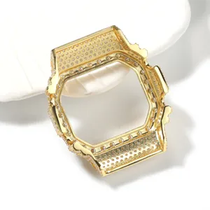 Gold bling full rhinestone square watch bezel replacement accessory compatible with popular models.