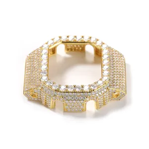 Gold full diamond square metal watch protective case compatible for DW5600 model stylish