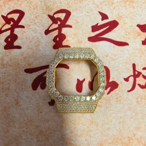 Gold full diamond square watch case replacement for DW5600 luxury hip hop bezel mod part
