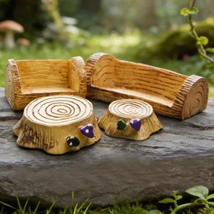 Miniature Fairy Garden Decor Resin Mushroom Tree Stump Stool Micro Landscape Ornament DIY Terrarium Accessories Handmade Wood Texture Bench Decor