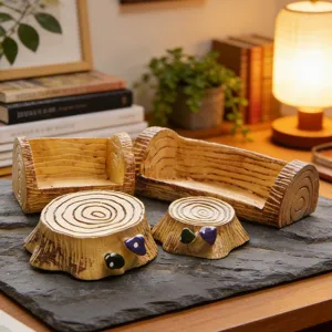 Miniature resin tree stump stool set for DIY micro landscape fairy garden decoration