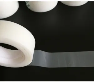 Detail shot of the transparent invisible tape roll, showing its smooth and matte texture clearly.