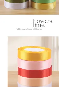 High quality colorful satin ribbon rolls for floral packaging and gift wrapping, width 2cm.