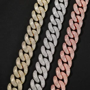 Chaine Maille Cubaine Glacée 20mm Hip Hop Homme Collier Rap Strass Brillant Bijoux Lourds