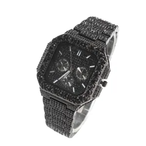 Heren strass quartz horloge zwart vierkant hip hop luxe chronograaf polshorloge