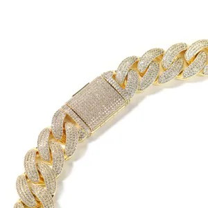 Chaîne gourmette cubaine glacée 20 mm pour homme collier or strass hip-hop bijou mode