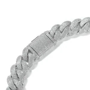 Lourde chaîne gourmette cubaine glacée de 20 mm pour hommes, collier de strass hip hop bijoux.