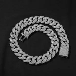 Collier chaîne gourmette cubaine glacée 20mm pour homme hip-hop strass affichage détail