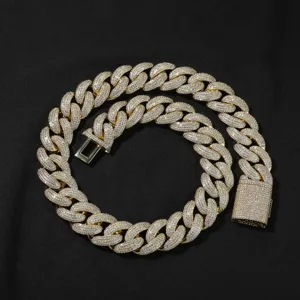 Chaîne gourmette cubaine glacée pour hommes 20mm collier hip hop strass bijoux mode.