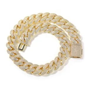 Collier chaîne cubaine strass 20mm hip-hop pour homme métal lourd style rap américain bijoux