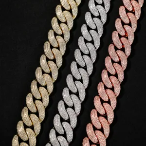Collier Maille Cubaine en Cuivre avec Strass Hip Hop pour Hommes Collier Lourd Strass Bling Bling Bijoux Streetwear