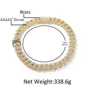 Chaine Cubaine Homme 20mm Strass Hip Hop Collier Lourd Goutte De Glace Style Bijoux