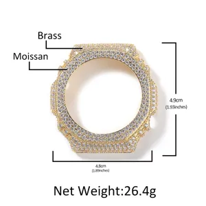 GRA Trendy Hiphop Volledige Pavé Zirconia Moissaniet Koperen Modificatie Horlogekast Buitenste Cover Accessoire Voor Mannen Vrouwen
