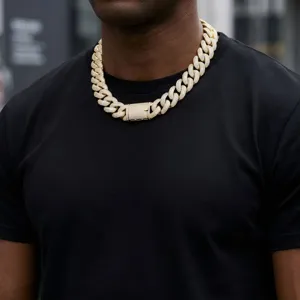 Lourd collier chaîne Cubaine 20mm pour hommes, bijoux de hip hop rappeur élégants.