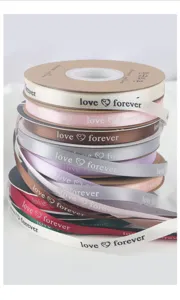 English letter printed satin ribbon roll for floral packaging, bouquet decoration and gift wrapping.