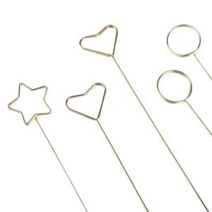 Gold metal floral card holders with star heart circle shapes for bouquet packaging supplies.