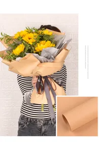 kraft paper flower wrapping paper bouquet floral packaging retro natural detail shot brown