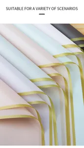 Waterproof matte jelly flower wrapping paper detail, gold edge design for elegant bouquets.