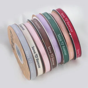 Printed English Letter Satin Ribbon Fabric Trim For Floral Packaging Gift Wrapping Craft Party Decoration