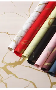 Waterproof gold marble floral wrapping paper bouquet gift packing material roll detail view