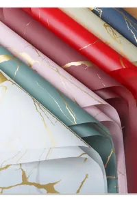 Waterproof floral wrapping paper with golden marble design for bouquet gift packing