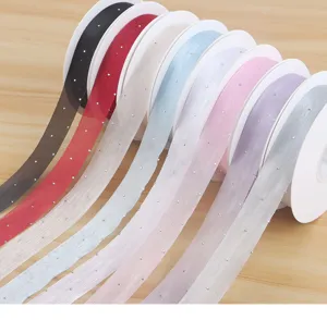 Premium 2.5cm rhinestone sheer ribbon rolls for floral gift wrapping and DIY crafts.