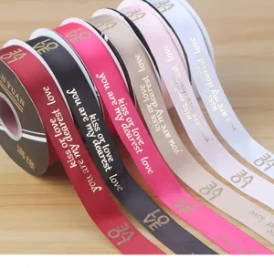 Gold stamping polyester ribbon roll for gift wrapping, flower bouquet and cake baking decor.