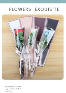 Detail view of transparent OPP plastic single rose bouquet packaging bag with elegant gold rim.