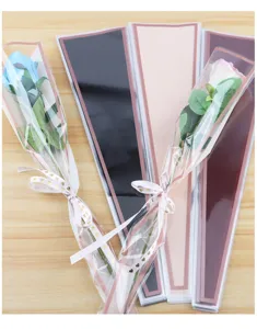 Waterproof OPP plastic flower packaging bag for single rose bouquet wrapping material design