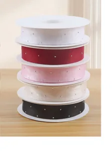Decorative ribbon roll with rhinestones, 2.5cm colorful silk ribbon for gift packaging and DIY crafts.