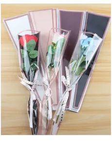 Waterproof single rose wrapping bag OPP plastic gold rim flower bouquet packaging sleeve