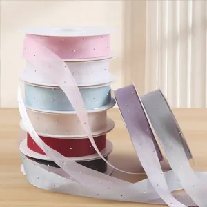 Luxury Silk Ribbon With Rhinestone For Gift Packaging DIY Floral Bouquet And Cake Decoration Craft Ribbon
