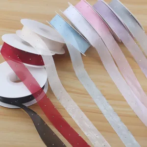 Sheer organza ribbon with small rhinestones for gift wrapping floral bouquets DIY crafts